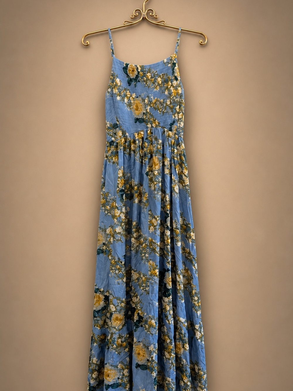 Free People Heat Wave Maxi Dress Allure Blue Combo Floral Smocked Boho Midi Sz.M - Picture 2 of 16